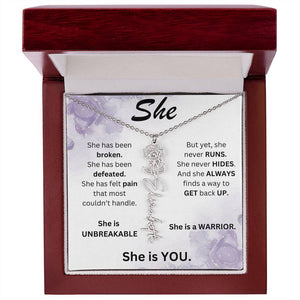 "She" Birth Flower Name Necklace