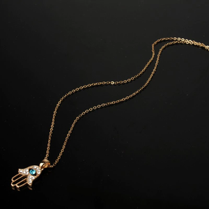 Elegant Crystal Hand Of Hamsa Necklace